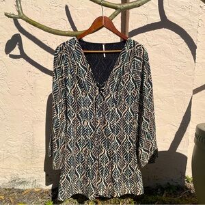 Free People Black and Tan Patterned Dress